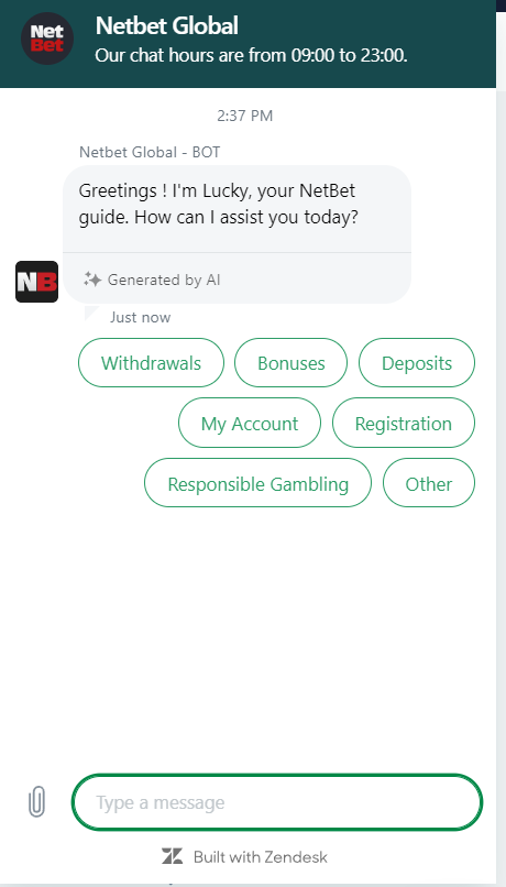 Υποστήριξη πελατών μέσω συνομιλίας στο καζίνο NetBet